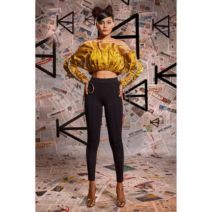 Echke Gold And Silver Foil Strapless Crop Top