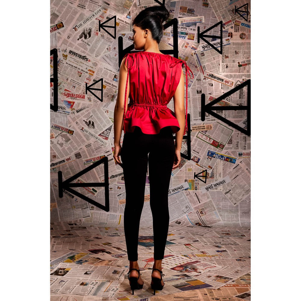 Echke Waist And Shoulder Ruching Tie-Up Top