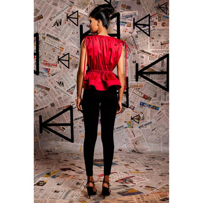 Echke Waist And Shoulder Ruching Tie-Up Top