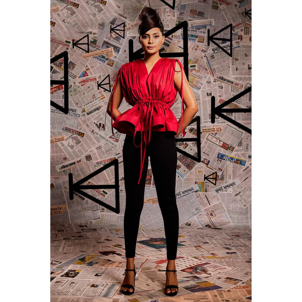 Echke Waist And Shoulder Ruching Tie-Up Top