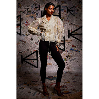 Echke Big Lapel Shirt with Belt (Set of 2)