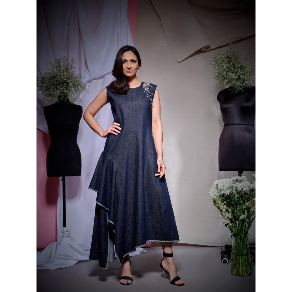 Echke Blue Shimmer Denim Midi Dress