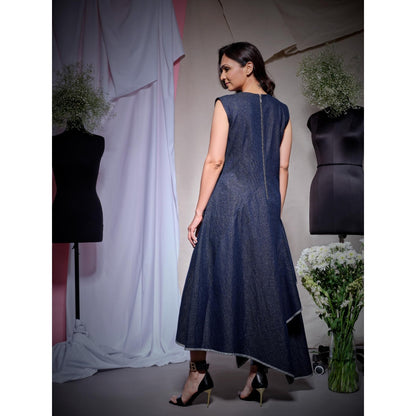Echke Blue Shimmer Denim Midi Dress