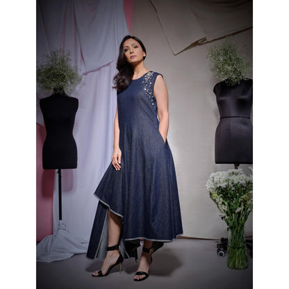 Echke Blue Shimmer Denim Midi Dress