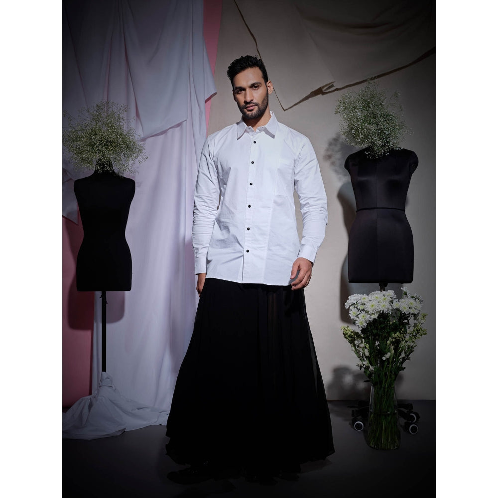 Echke White Zara Cotton With Front Half Stitch Yoke Feat Shirt