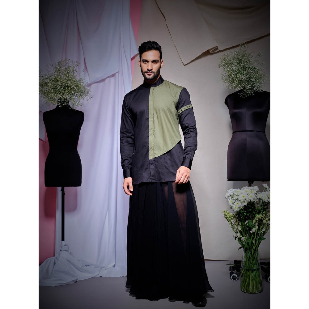 Echke Black Shirt With Olive Green Flap