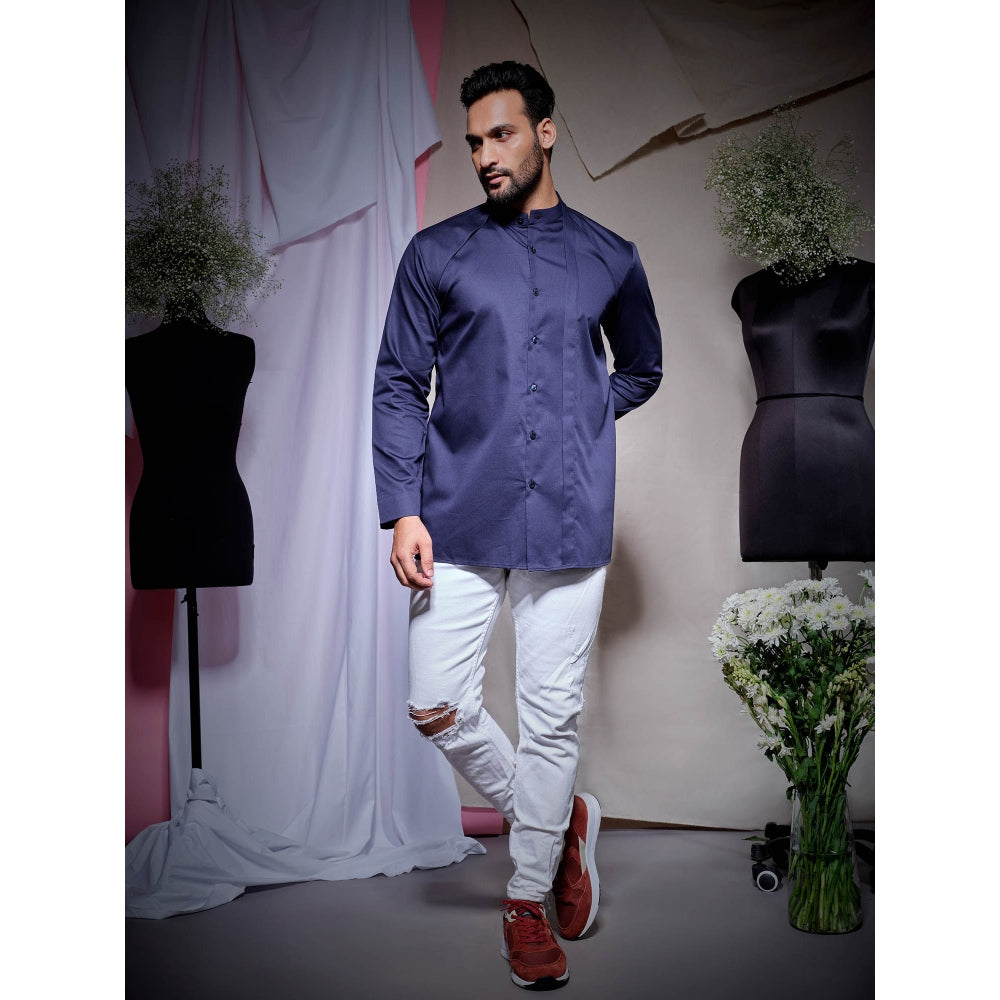 Echke Blue Pl Chinese Collar Shirt