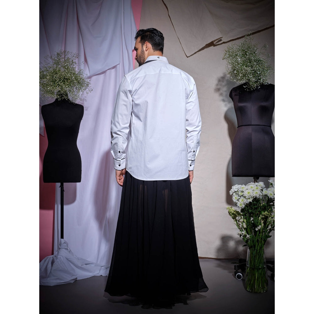 Echke White Zara Shirt With One Side Extended Collar With Buttons