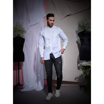 Echke Front Pleated Patch And Pocket White Shirt