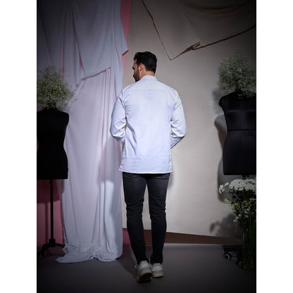 Echke Front Pleated Patch And Pocket White Shirt