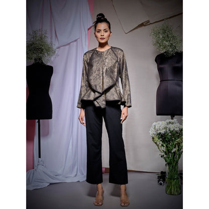 Echke Gold Black Peplum Top