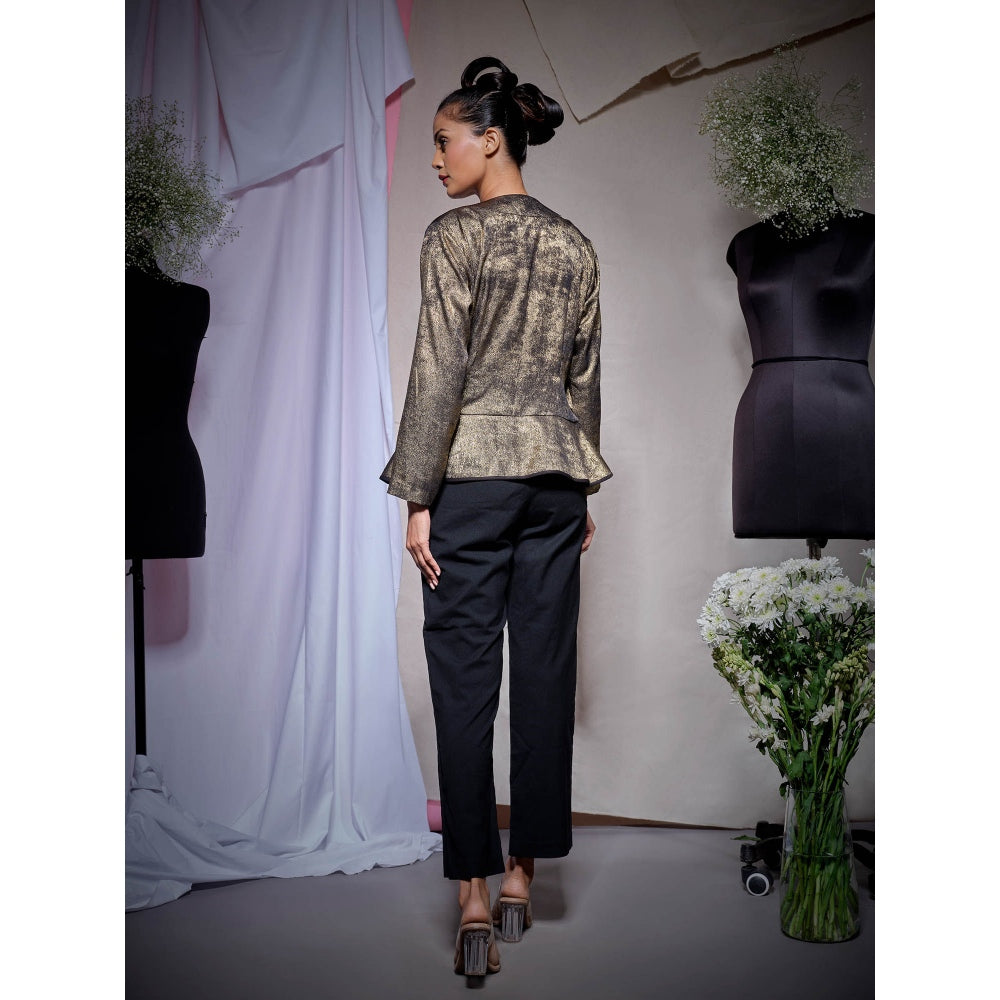 Echke Gold Black Peplum Top