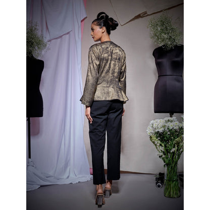 Echke Gold Black Peplum Top