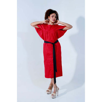 Echke Red And Charcoal Angular Sleeves Dress