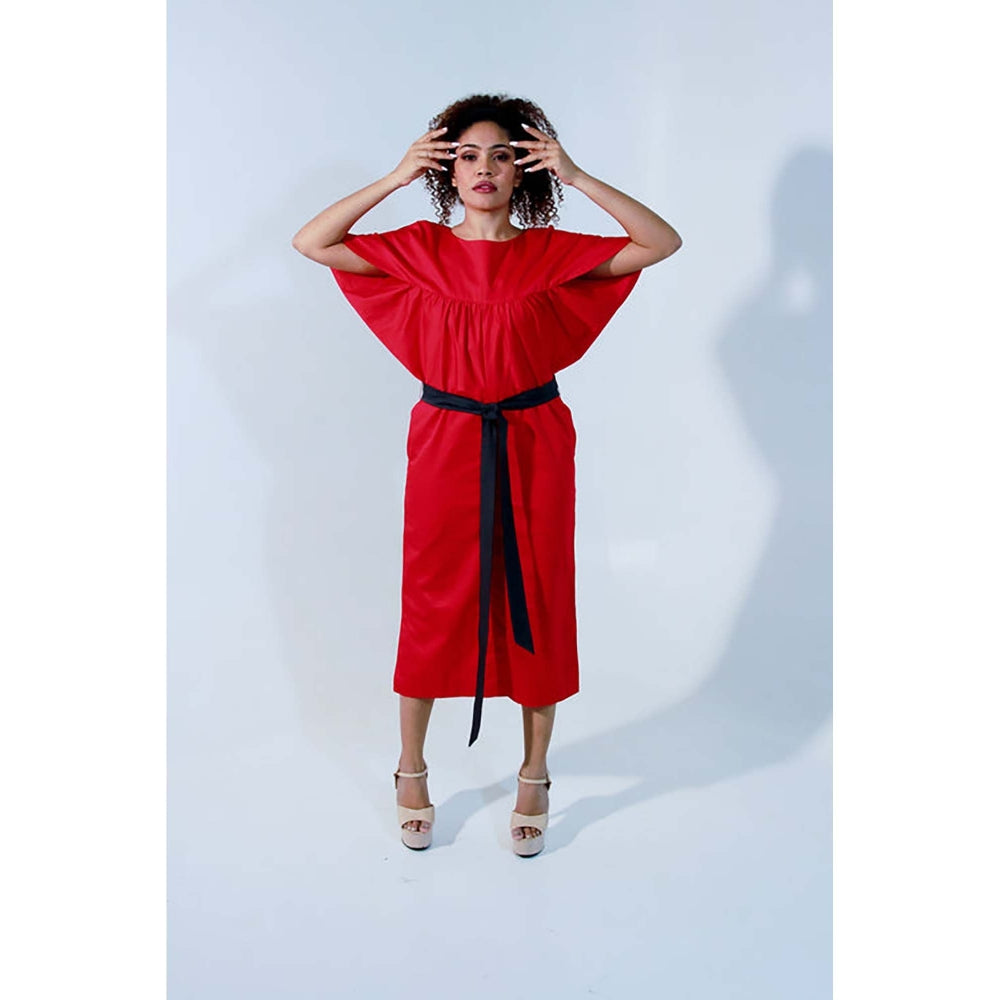 Echke Red And Charcoal Angular Sleeves Dress