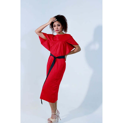 Echke Red And Charcoal Angular Sleeves Dress