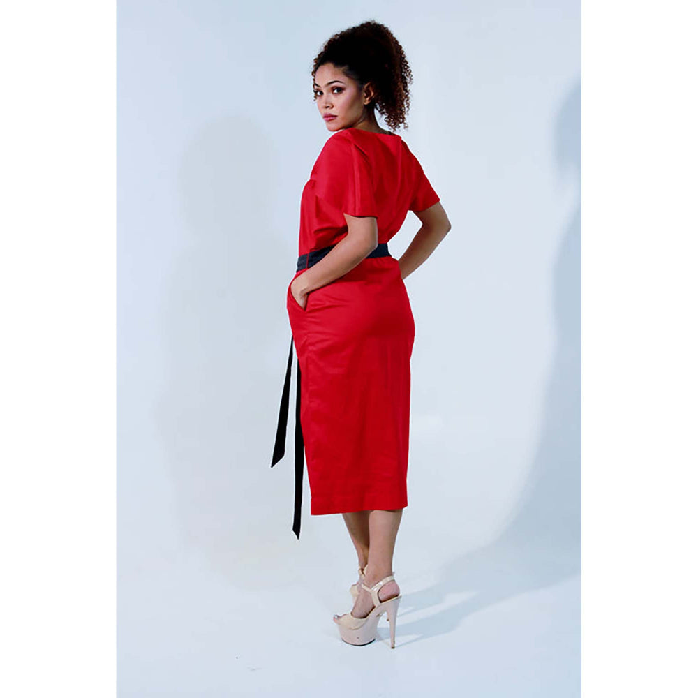 Echke Red And Charcoal Angular Sleeves Dress