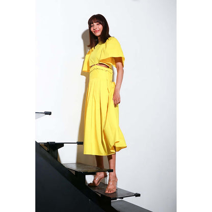 Echke Yellow Dress With A Buttoned Waist And Box Pleat.