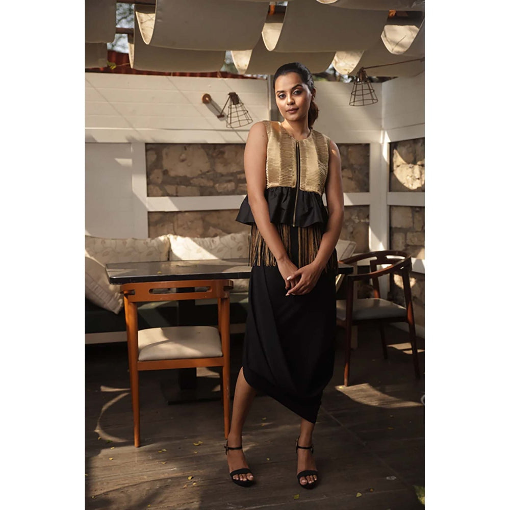Echke Gold Tissue Bolero Black and Gold Tassels Jacket Top