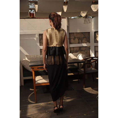 Echke Gold Tissue Bolero Black and Gold Tassels Jacket Top