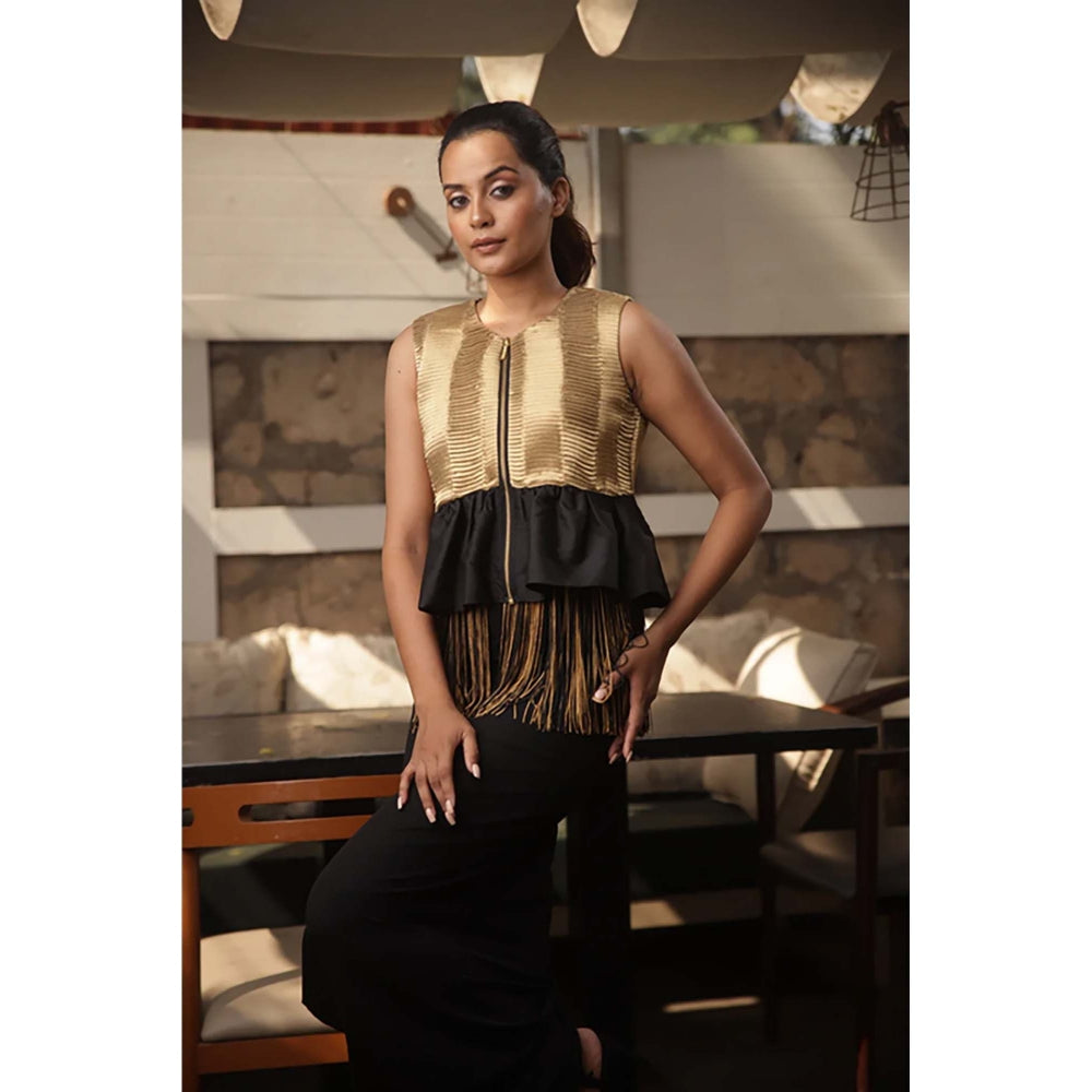Echke Gold Tissue Bolero Black and Gold Tassels Jacket Top