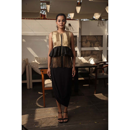 Echke Gold Tissue Bolero Black and Gold Tassels Jacket Top