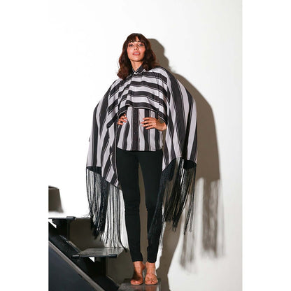 Echke Black Stripes Shawl Top