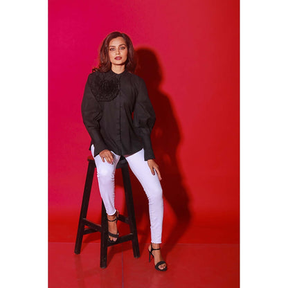 Echke Black Chinese Collar Top