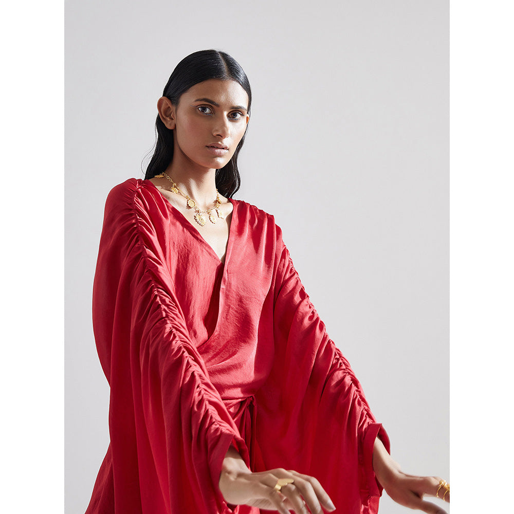 EchoStudio Red Peony Draped Dress