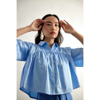 EchoStudio Blue Cropped Shirt