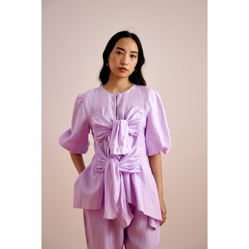 EchoStudio Linen Tie Up Top with Pants (Set of 2)