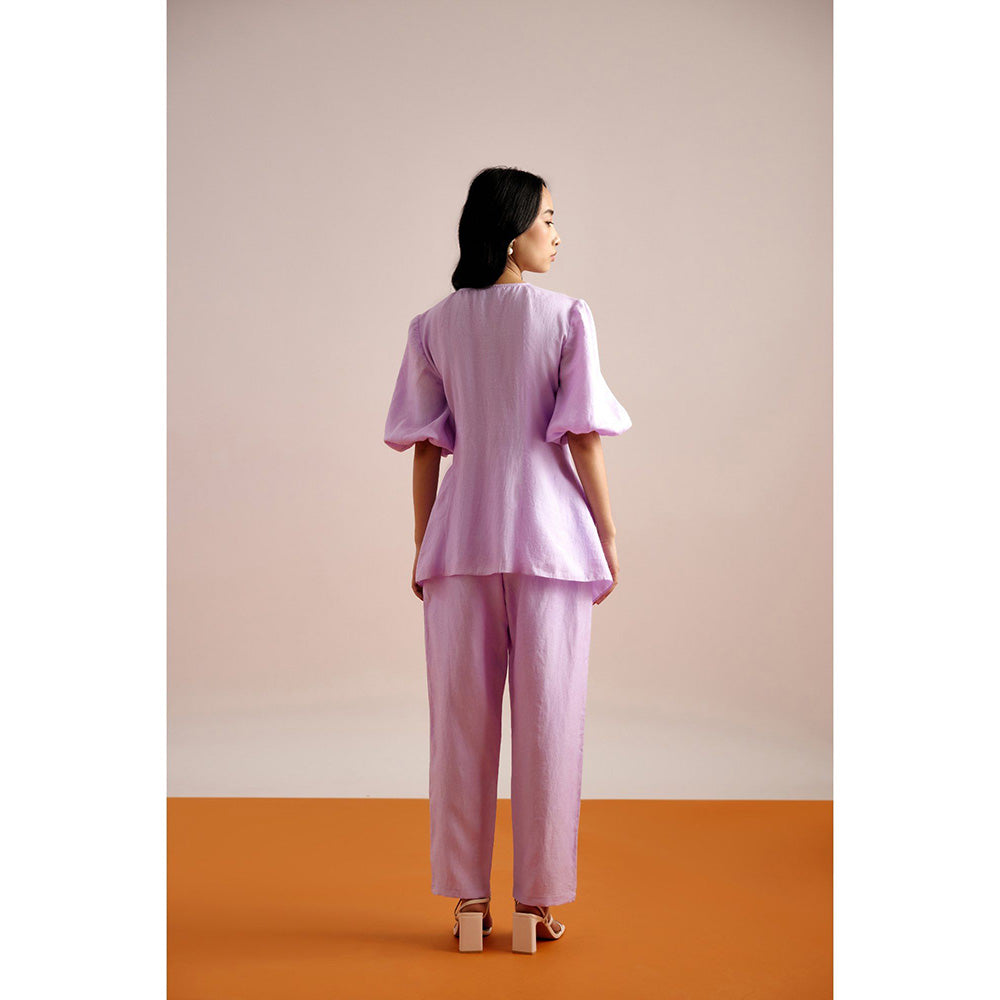 EchoStudio Linen Tie Up Top with Pants (Set of 2)