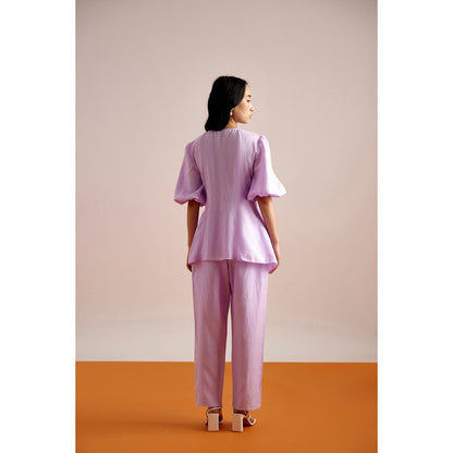 EchoStudio Linen Tie Up Top with Pants (Set of 2)