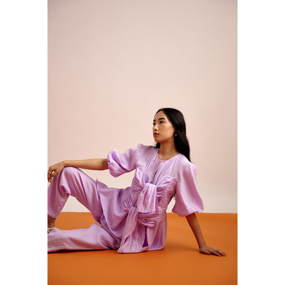 EchoStudio Linen Tie Up Top with Pants (Set of 2)