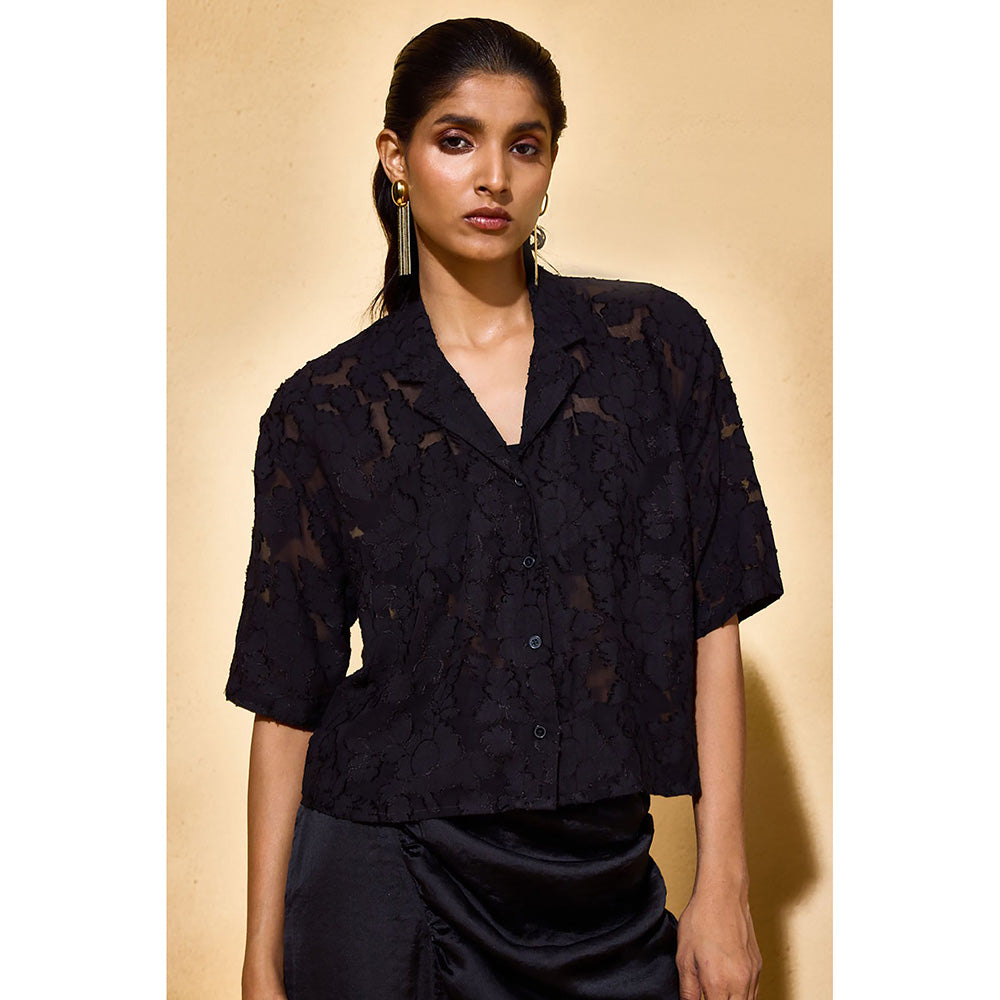 EchoStudio Black Noir Self Design Shirt