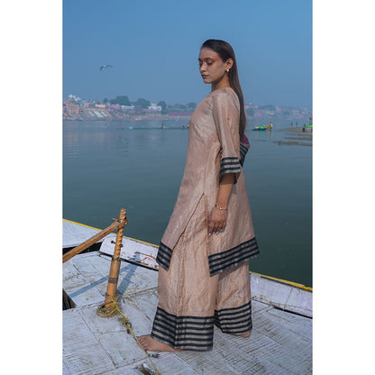 EEDA Multi-Colour Dhun Zari Striped Patch Kurta with Pant (Set of 2)