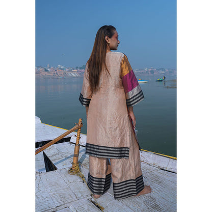 EEDA Multi-Colour Dhun Zari Striped Patch Kurta with Pant (Set of 2)