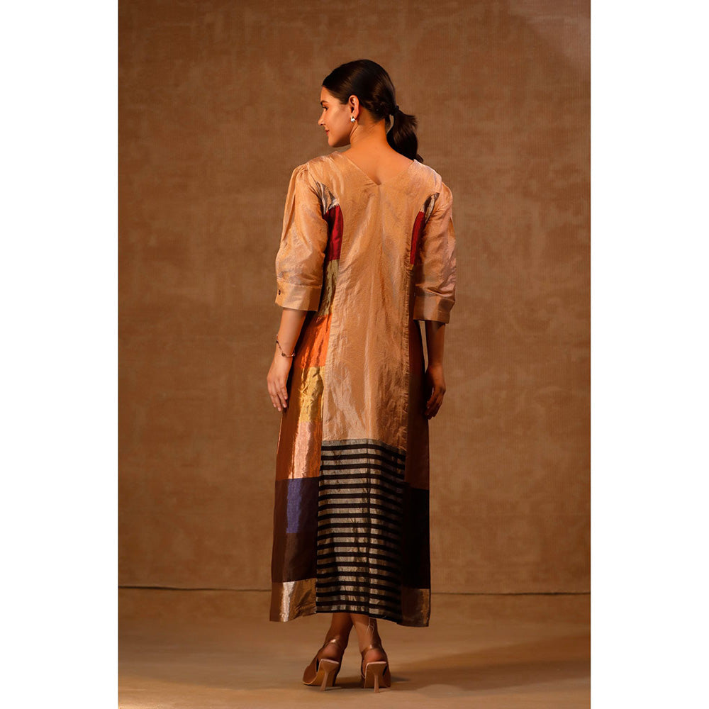 EEDA Multi-Colour Dhun Zari Striped V- Neck Dress