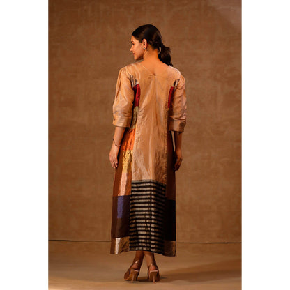 EEDA Multi-Colour Dhun Zari Striped V- Neck Dress
