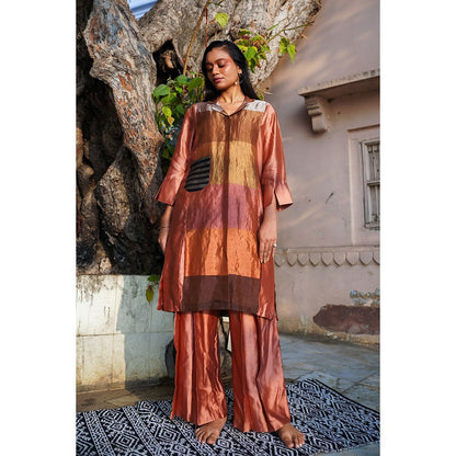 EEDA Multi-Colour Dhun Zari Stripe Long Shirt with Pant (Set of 2)