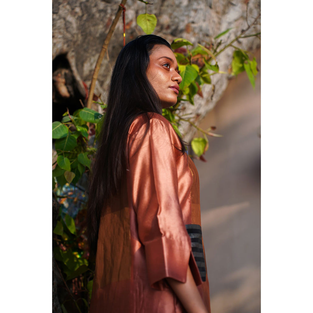 EEDA Multi-Colour Dhun Zari Stripe Long Shirt with Pant (Set of 2)