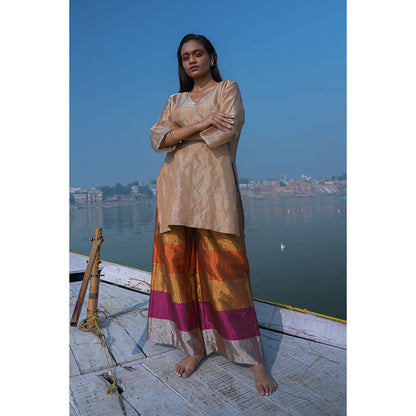 EEDA Multi-Colour Dhun Stripe Short Kurta with Pant (Set of 2)