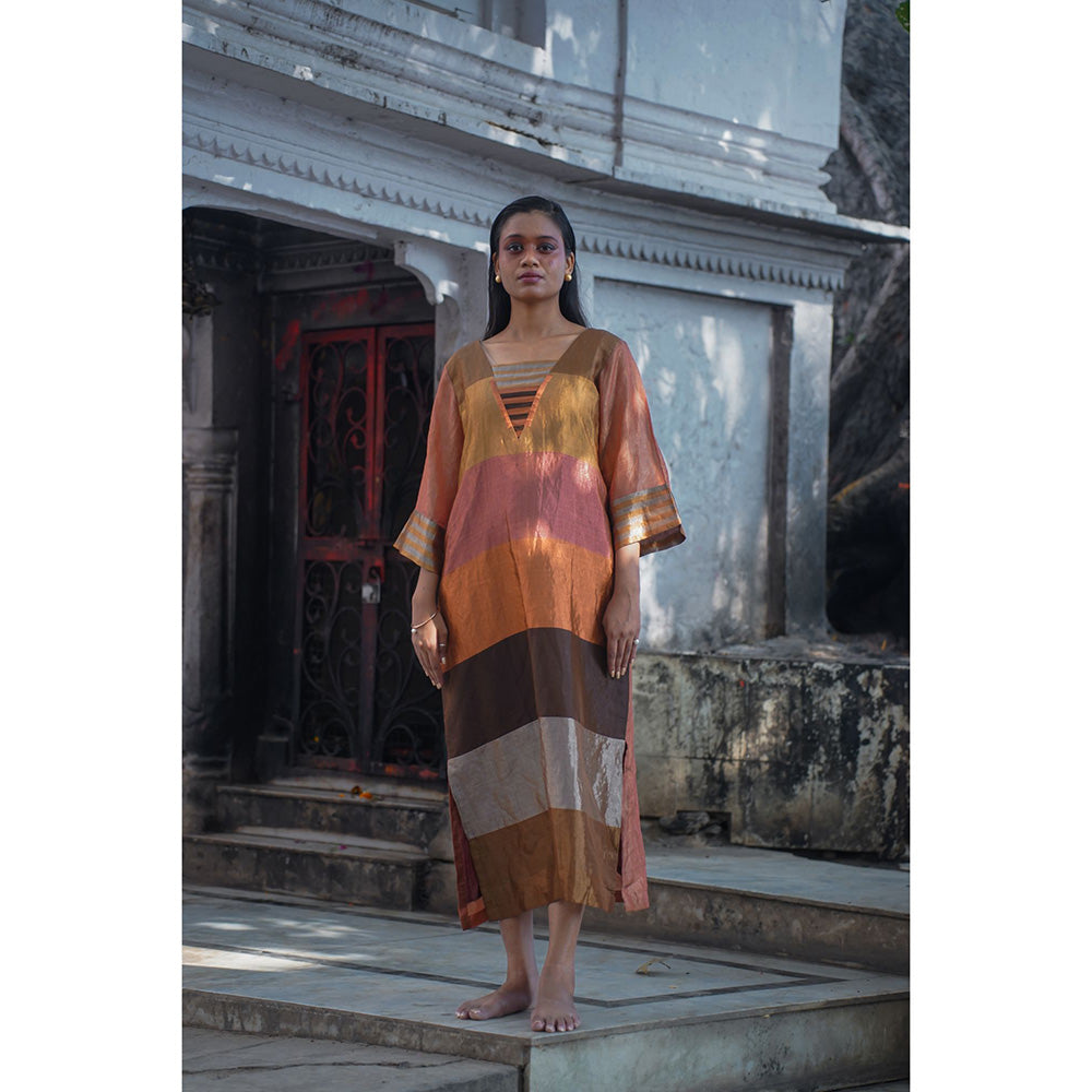 EEDA Multi-Colour Dhun Zari Stripe Patch Slit Dress