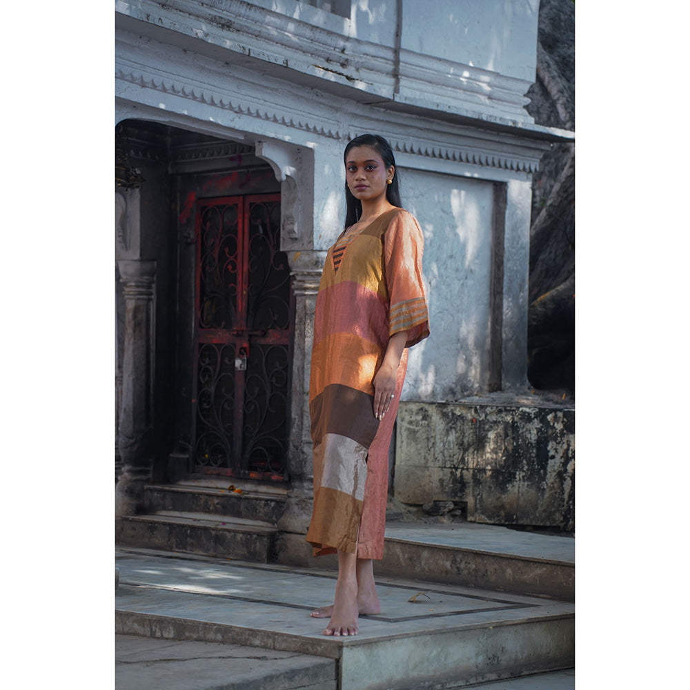 EEDA Multi-Colour Dhun Zari Stripe Patch Slit Dress