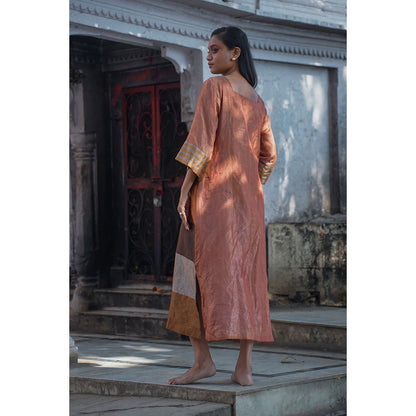 EEDA Multi-Colour Dhun Zari Stripe Patch Slit Dress