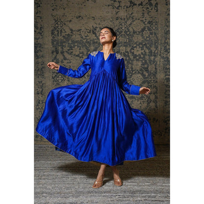 EEDA Navy Blue Embroidered Maxi Dress