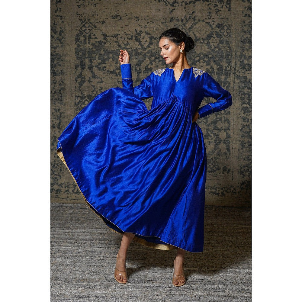 EEDA Navy Blue Embroidered Maxi Dress