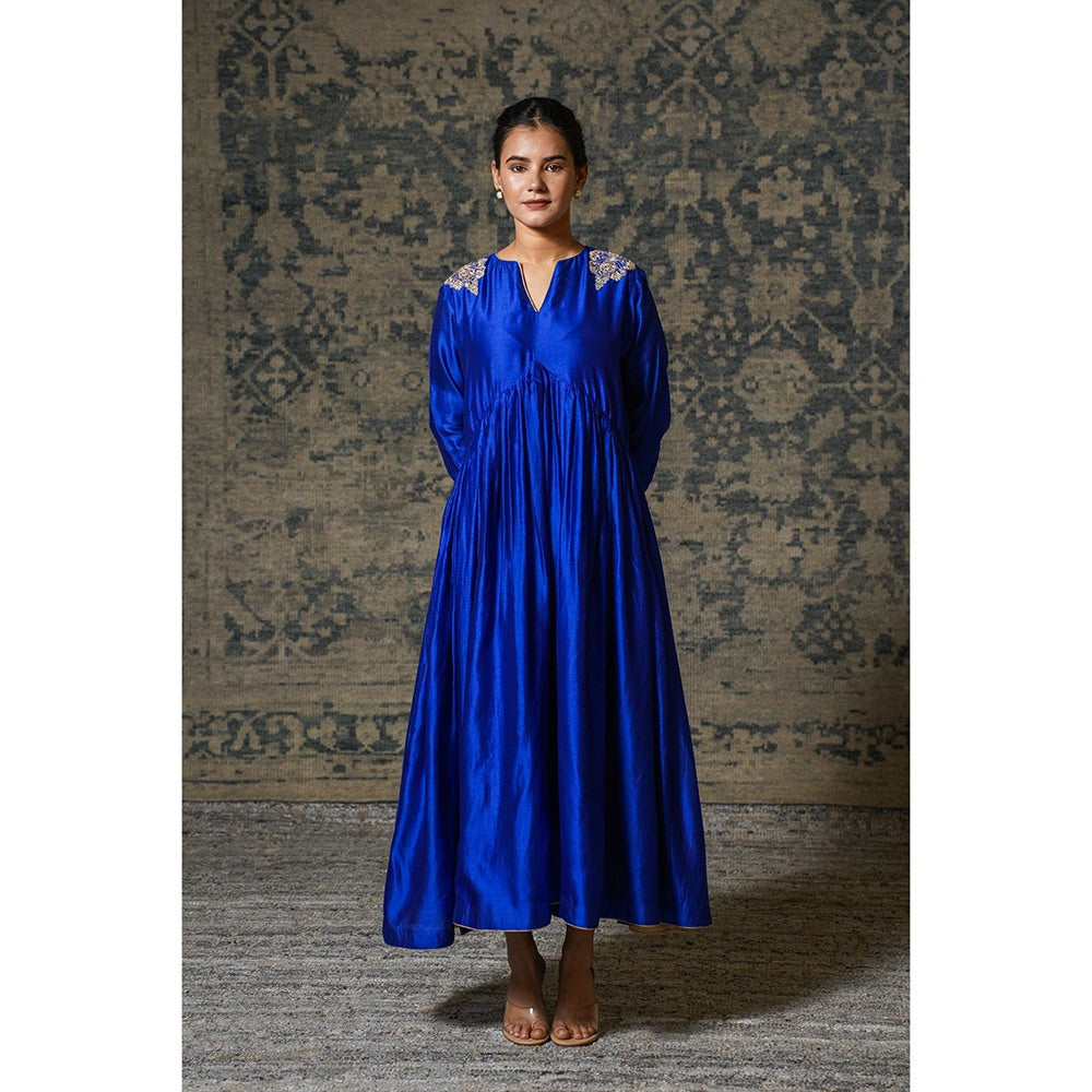 EEDA Navy Blue Embroidered Maxi Dress
