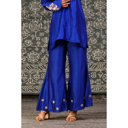 EEDA Navy Blue Embroidered Tunic with Bell Bottom Pant (Set of 2)