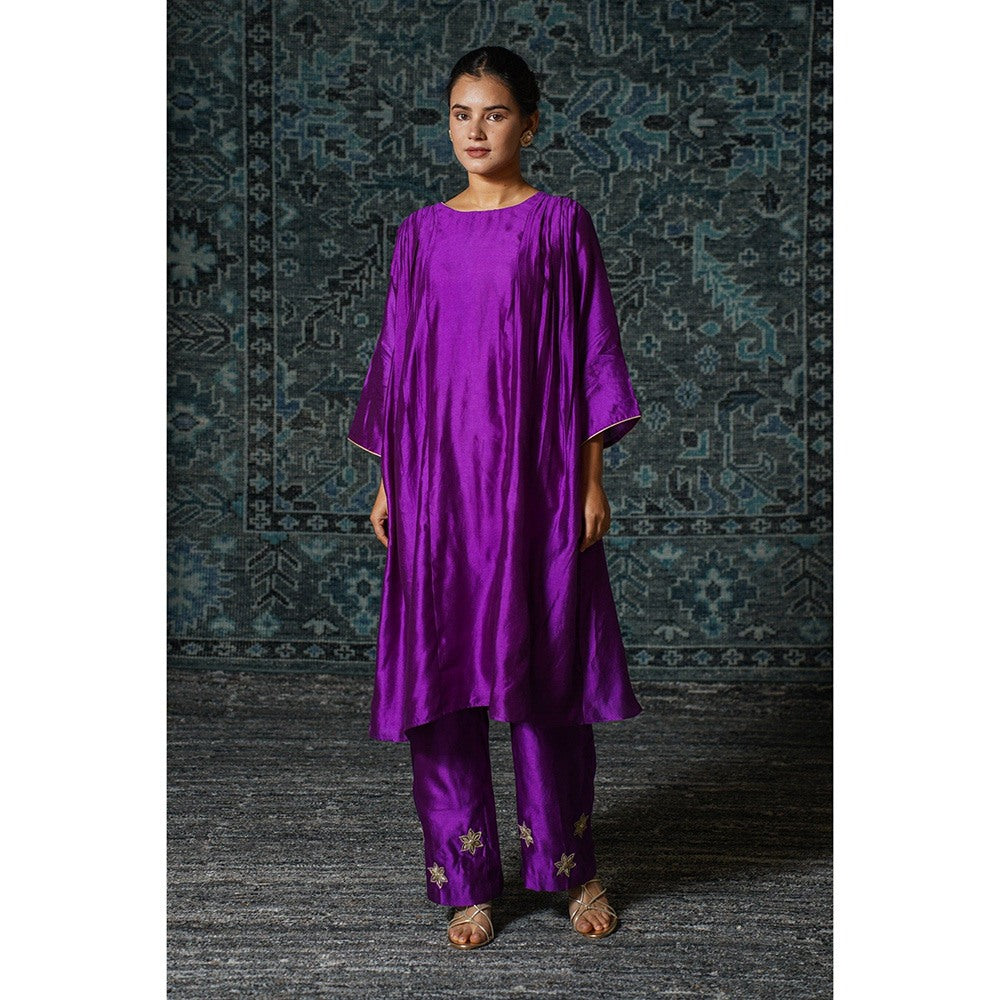 EEDA Purple Embroidered Kurta with Pant (Set of 2)